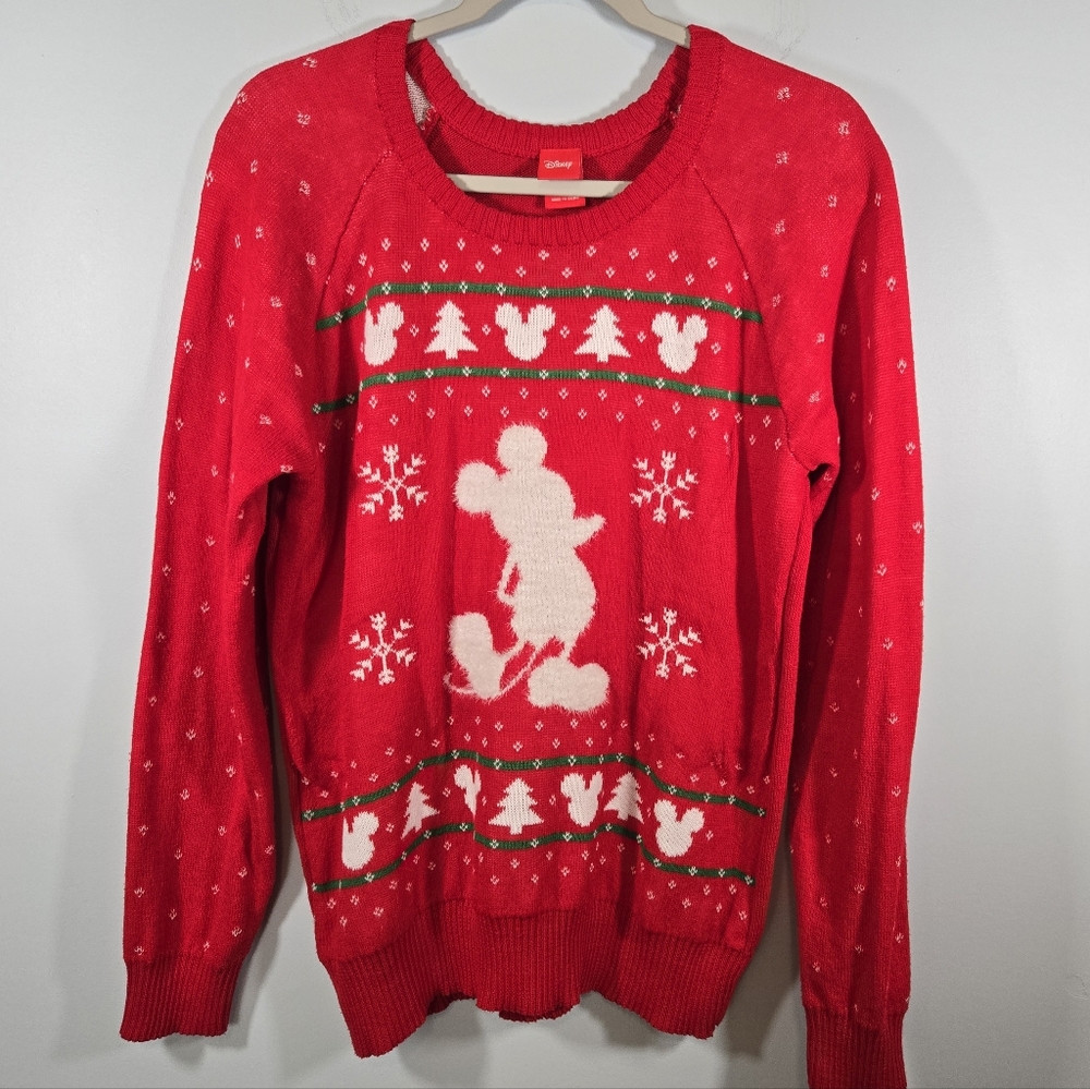 Disney Mickey Mouse‎ Christmas Sweater Red Holiday Knit Men's Size Large